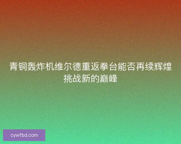 青铜轰炸机维尔德重返拳台能否再续辉煌挑战新的巅峰