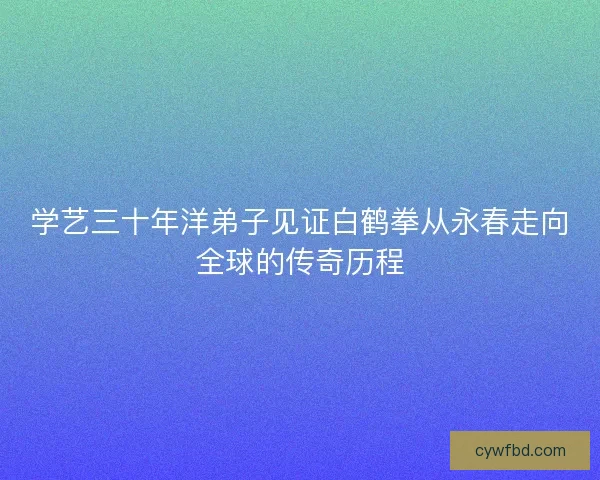 学艺三十年洋弟子见证白鹤拳从永春走向全球的传奇历程