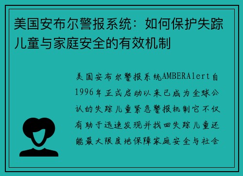 美国安布尔警报系统：如何保护失踪儿童与家庭安全的有效机制